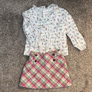 Janie and Jack Floral Blouse and Plaid Skirt Set